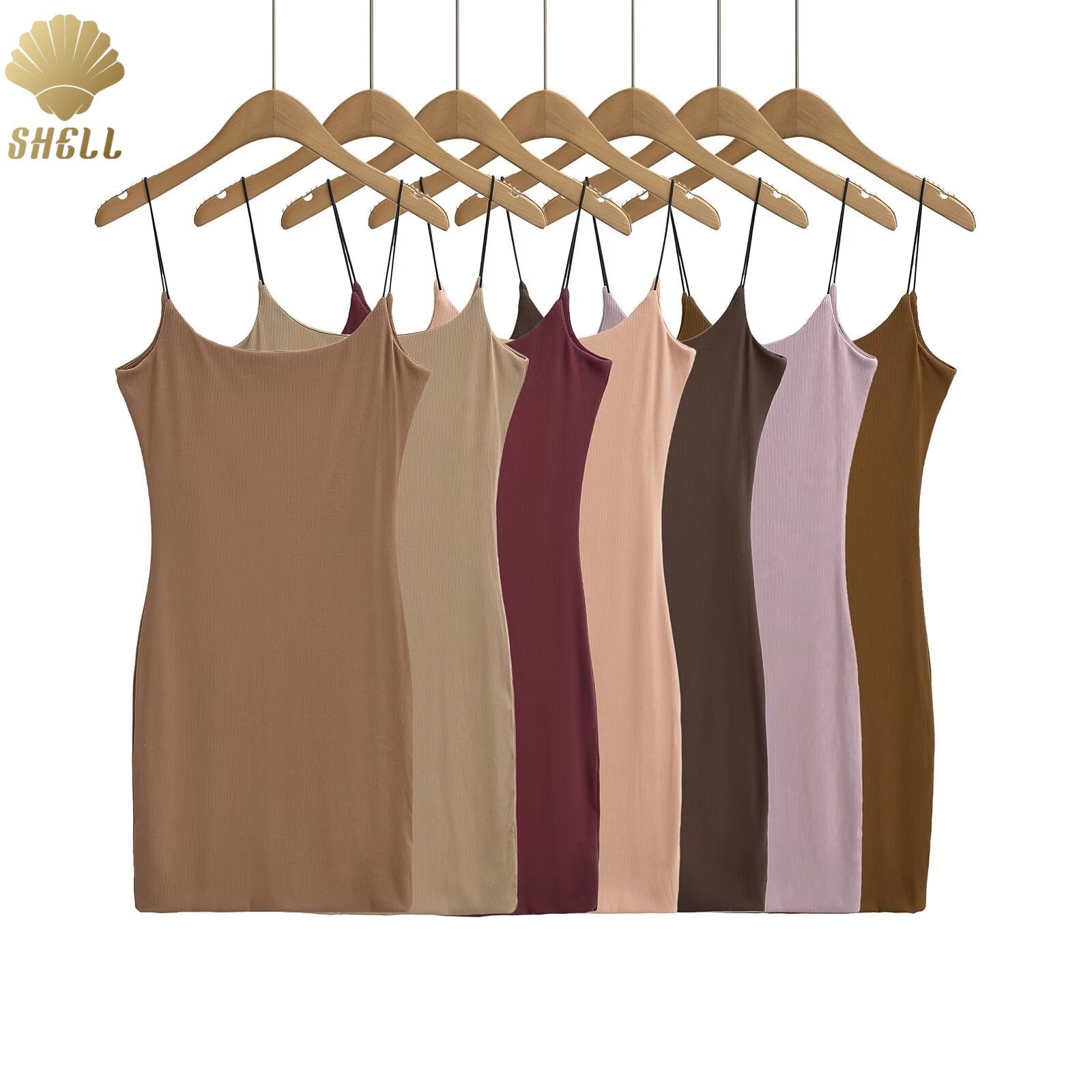 CNSHELL 14-Color Solid Hip-Covered Suspender Skirt Women's New Style Slim Fit Micro Rib Dress Mini