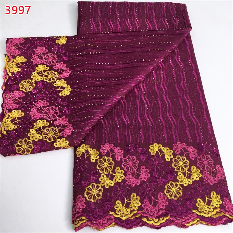 3997 Rose Color Nigerian Cotton Lace Fabric Swiss Voile Lace 2024 High Quality African Stones Cotton for Women Wedding Dresses