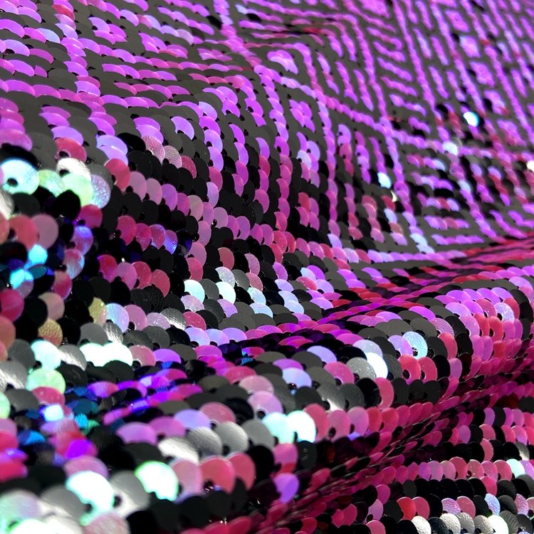 Fancy polyester geometric pattern knitted embroidered mesh 3mm reversible sequin fabric
