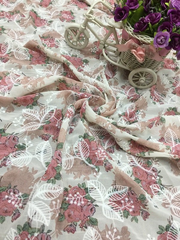 New antique chiffon printed embroidery lace tulle shell fabric Clover Punch embroidered fabric