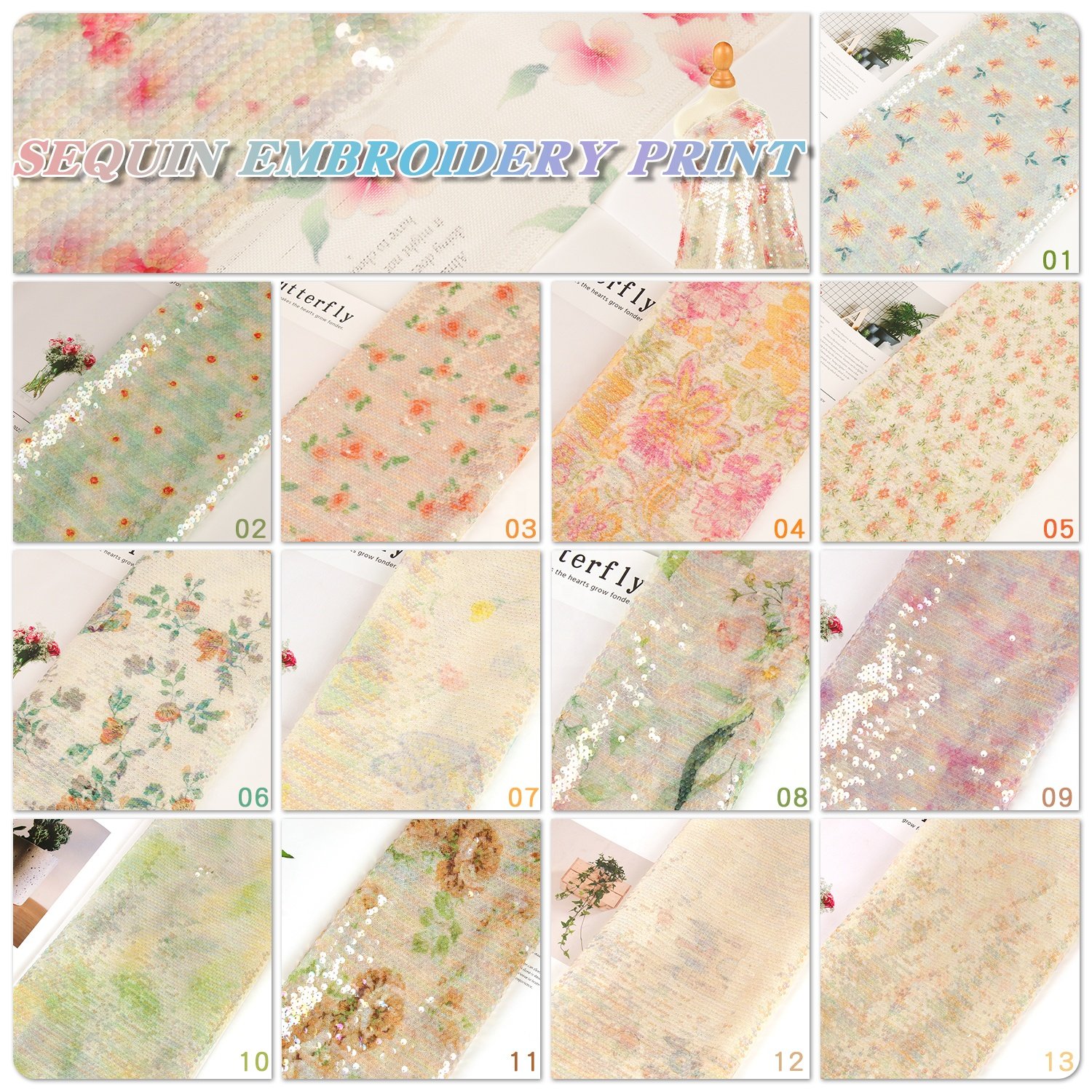 New Arrival Stretch mesh Fabric Digital Printing 5MM Shiny Sequin Fabric Embroidery Fabric For Garment