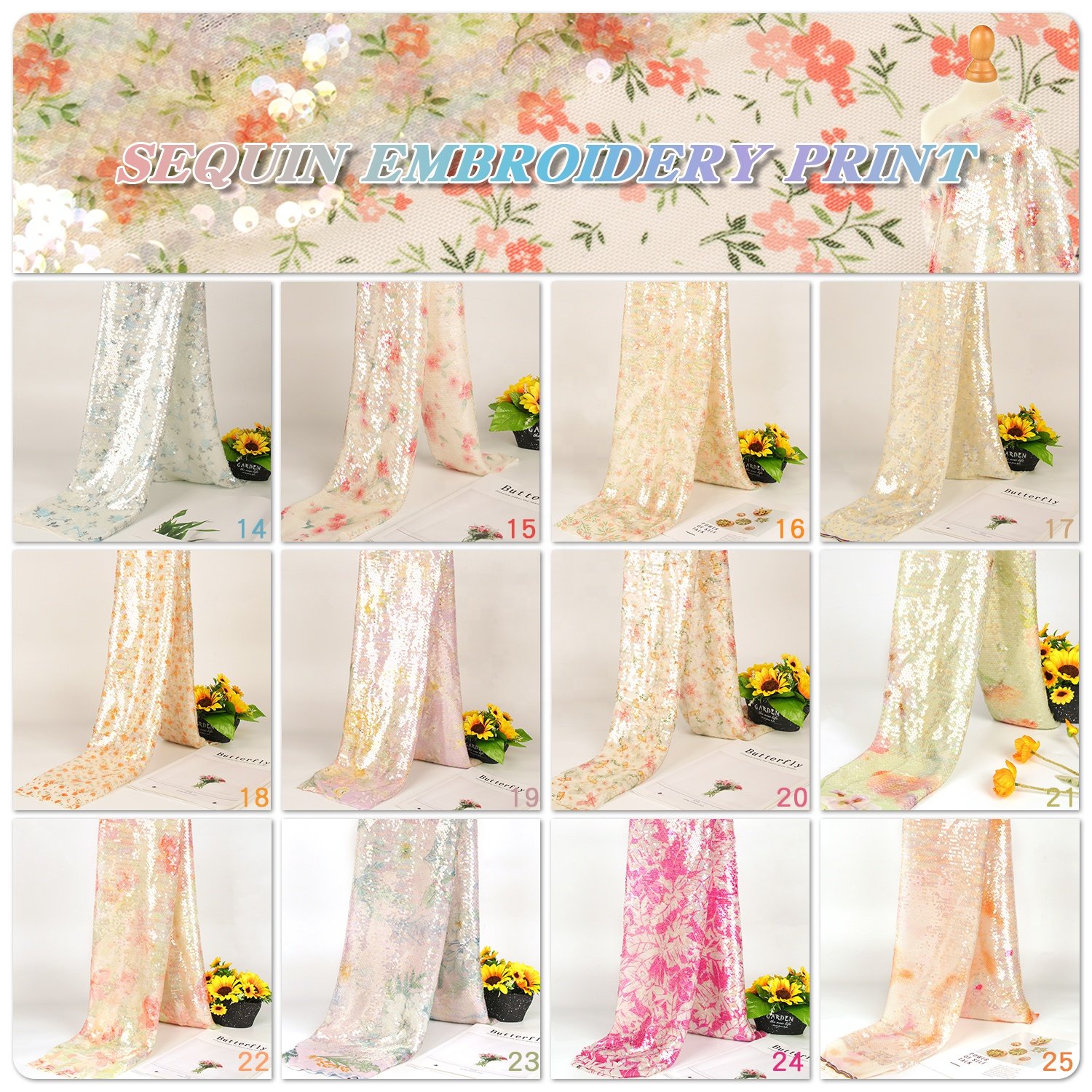 New Arrival Stretch mesh Fabric Digital Printing 5MM Shiny Sequin Fabric Embroidery Fabric For Garment