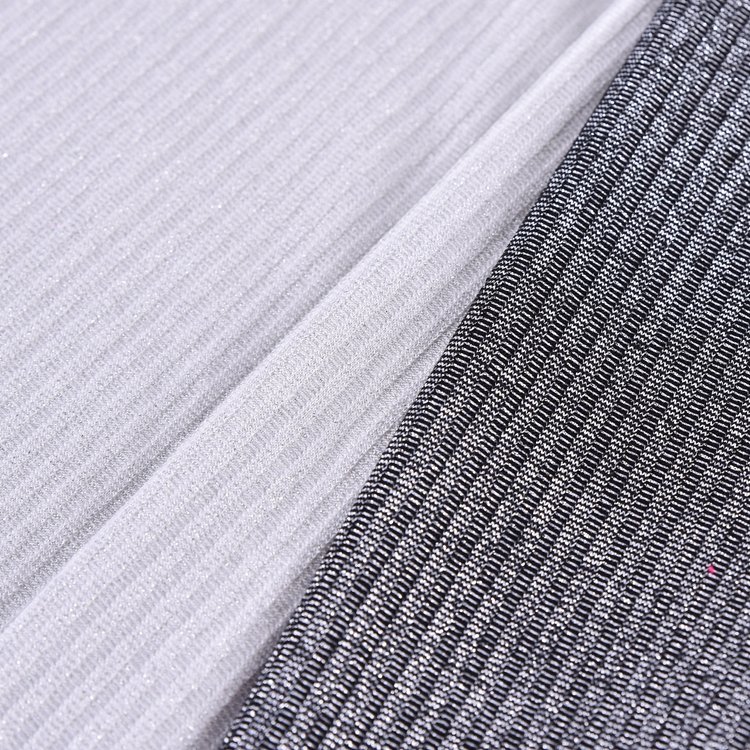 High-shine girls camisole 180GSM rayon spandex lurex metallic knit 4*4 viscose rib fabric