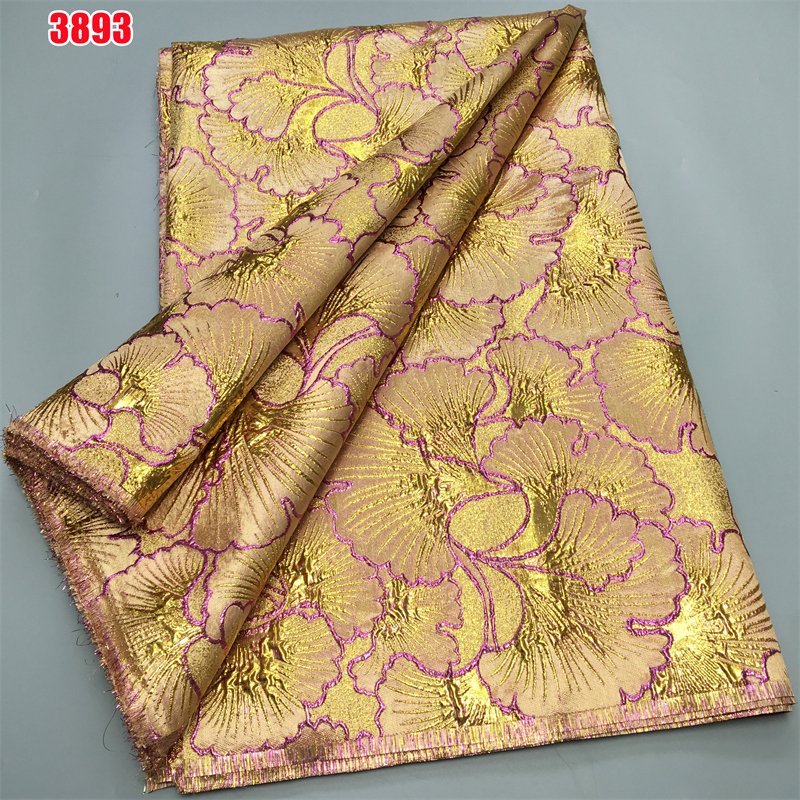 3893 Latest African Embroidery Brocade Lace Fabric Wholesale French Damask Gilded Jacquard Lace Fabric for Women Wedding Dresses