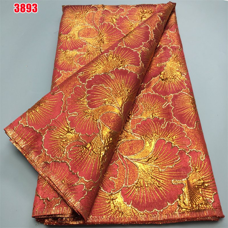 3893 Latest African Embroidery Brocade Lace Fabric Wholesale French Damask Gilded Jacquard Lace Fabric for Women Wedding Dresses