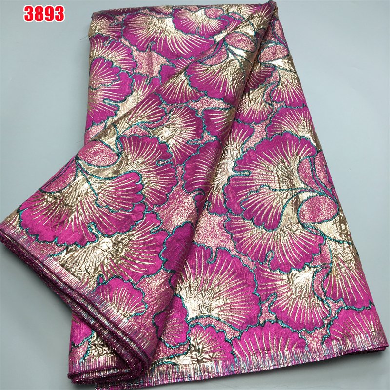 3893 Latest African Embroidery Brocade Lace Fabric Wholesale French Damask Gilded Jacquard Lace Fabric for Women Wedding Dresses