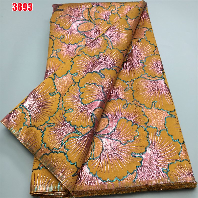 3893 Latest African Embroidery Brocade Lace Fabric Wholesale French Damask Gilded Jacquard Lace Fabric for Women Wedding Dresses