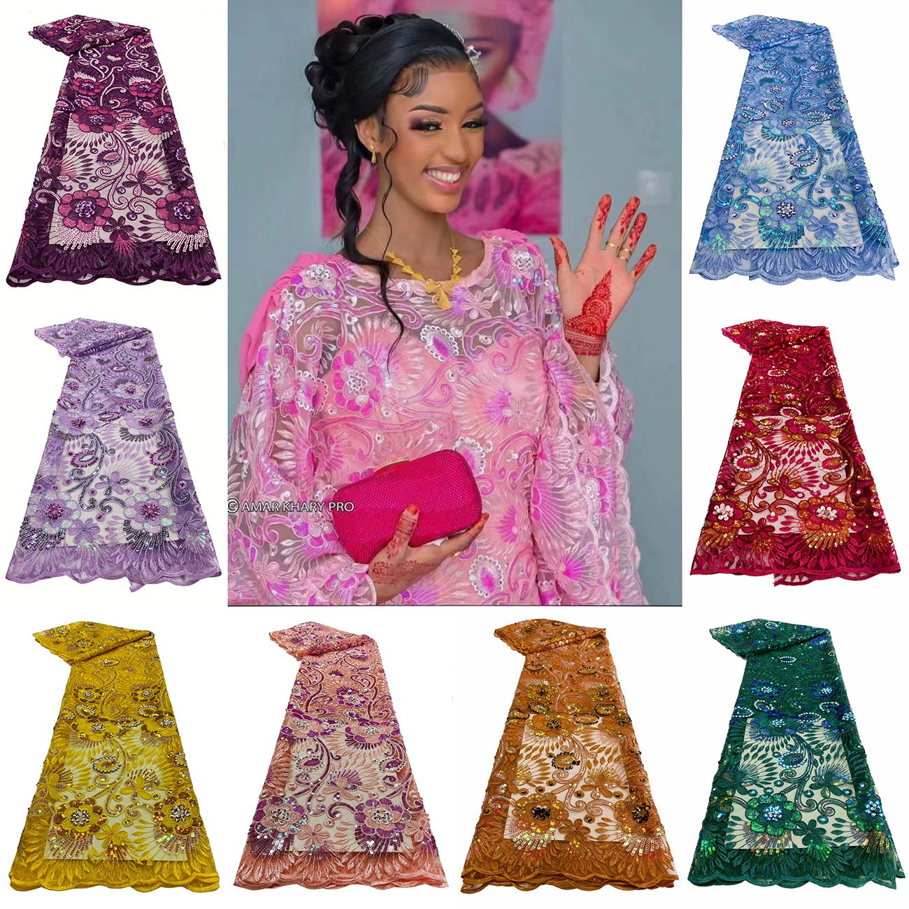 Width 130 cm Polyester sparkly sequins Embroidery 3 d Mesh african Fabric heavy tulle Lace Fabric for Middle East wedding Dress
