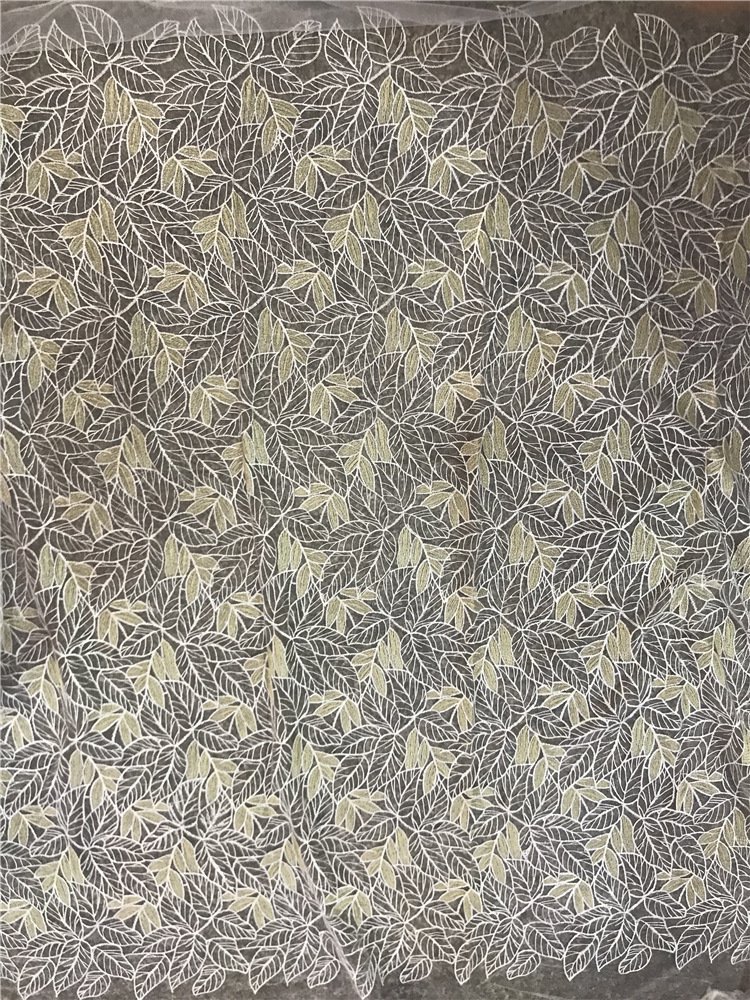 New embroidery fabric gold thread net gauze leaf lace fabric women's fashion dress accessories luxury polyester fabric