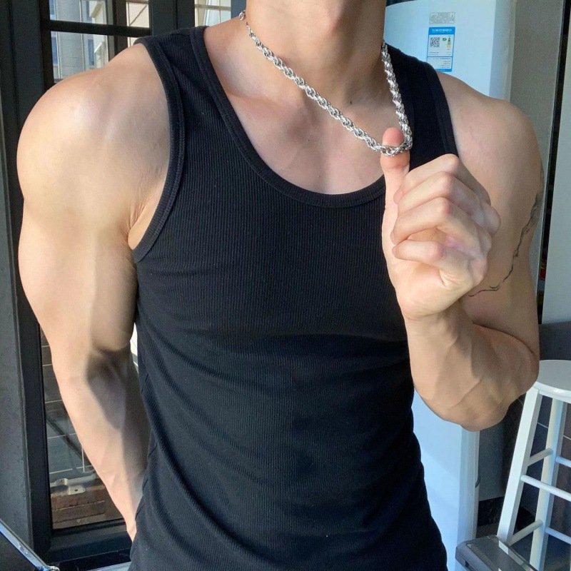 Pack of 3 Cheap factory polyester men's ribbed fitness tank top white black grey color singlet for men