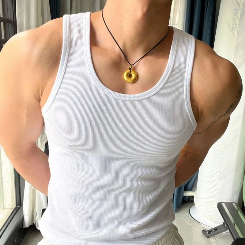 Pack of 3 Cheap factory polyester men's ribbed fitness tank top white black grey color singlet for men