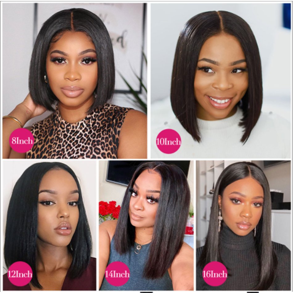 Short Bob Human Hair Wigs Brazilian 13x1 T Part Straight Lace Front Wigs For Women Transparent Lace Pre Plucked Bone Bob Wig