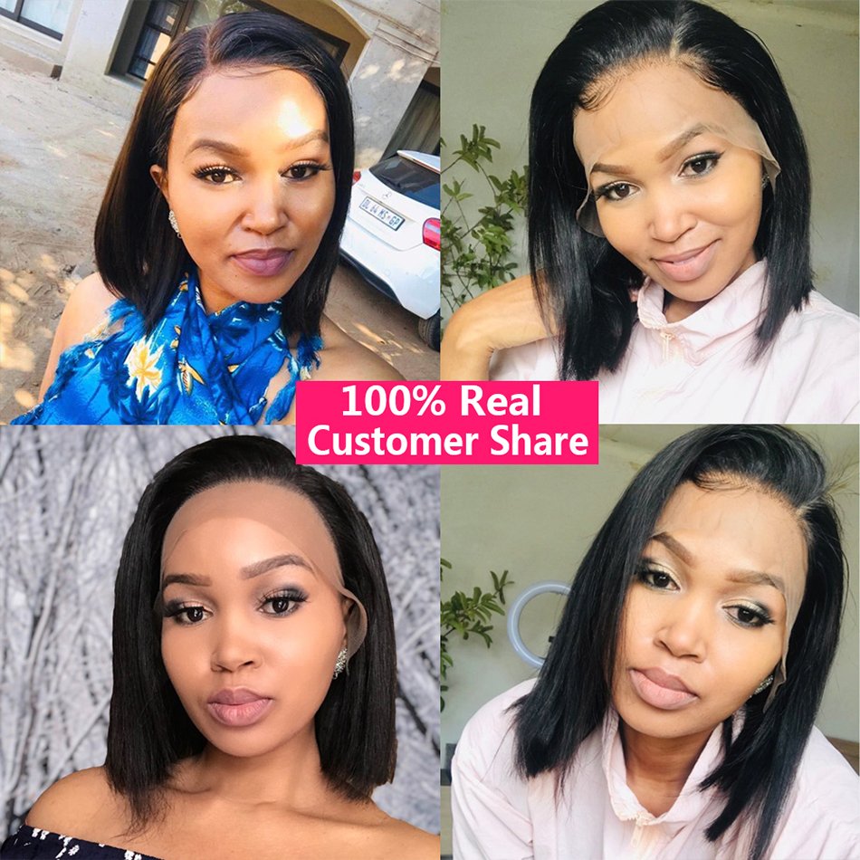 Short Bob Human Hair Wigs Brazilian 13x1 T Part Straight Lace Front Wigs For Women Transparent Lace Pre Plucked Bone Bob Wig