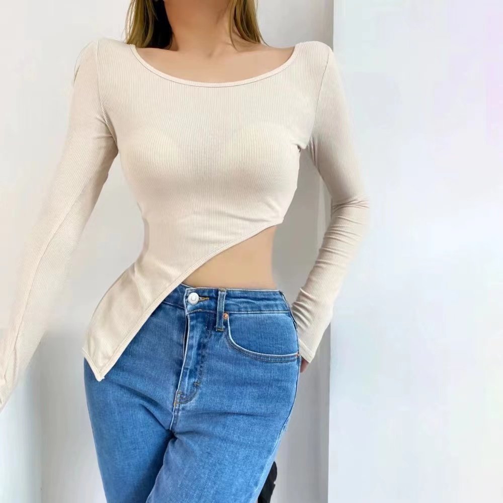 Customized new styles Women's long sleeve fitted t shirt women Sustainable luxury ribbed t shirts high quality for women