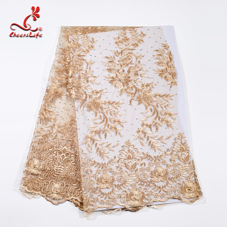 Wholesale Voile Dress 3d Flower Embroidery Beaded African Glitter sequins french lace fabric wedding bridal dress for party