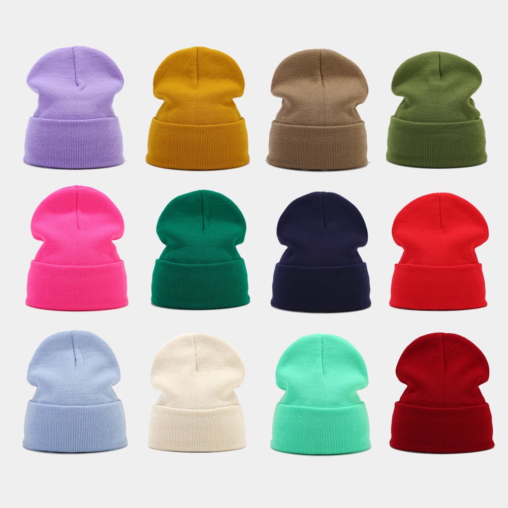 Custom Embroidery Acrylic Blank Cuffed Wool Men Women Skully Knit Beanie Winter Warm Ribbed Unisex plain Knitted beanie Hat