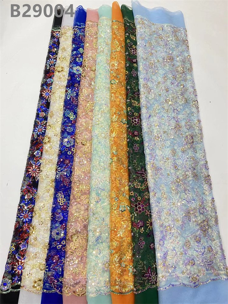 Green Africa Fashion Sequin Embroidery Lace Fabric Mesh French Lace With Beads Dress Tulle For Wedding Dresses