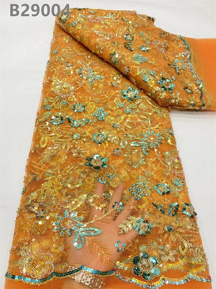 Green Africa Fashion Sequin Embroidery Lace Fabric Mesh French Lace With Beads Dress Tulle For Wedding Dresses