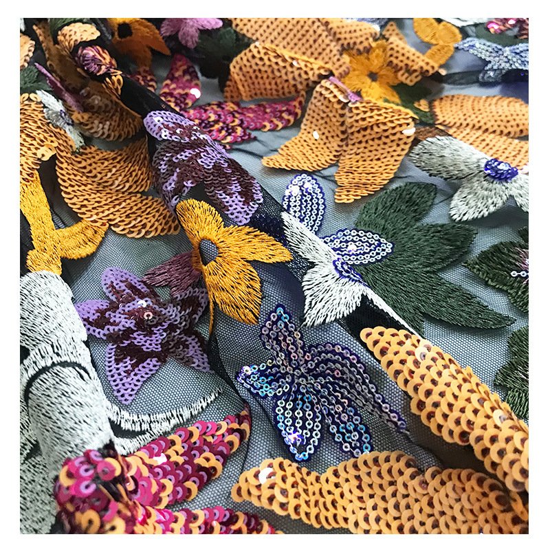 Sequin Embroidery Flower Indian Lace Fabric for Other Apparel&Accessories