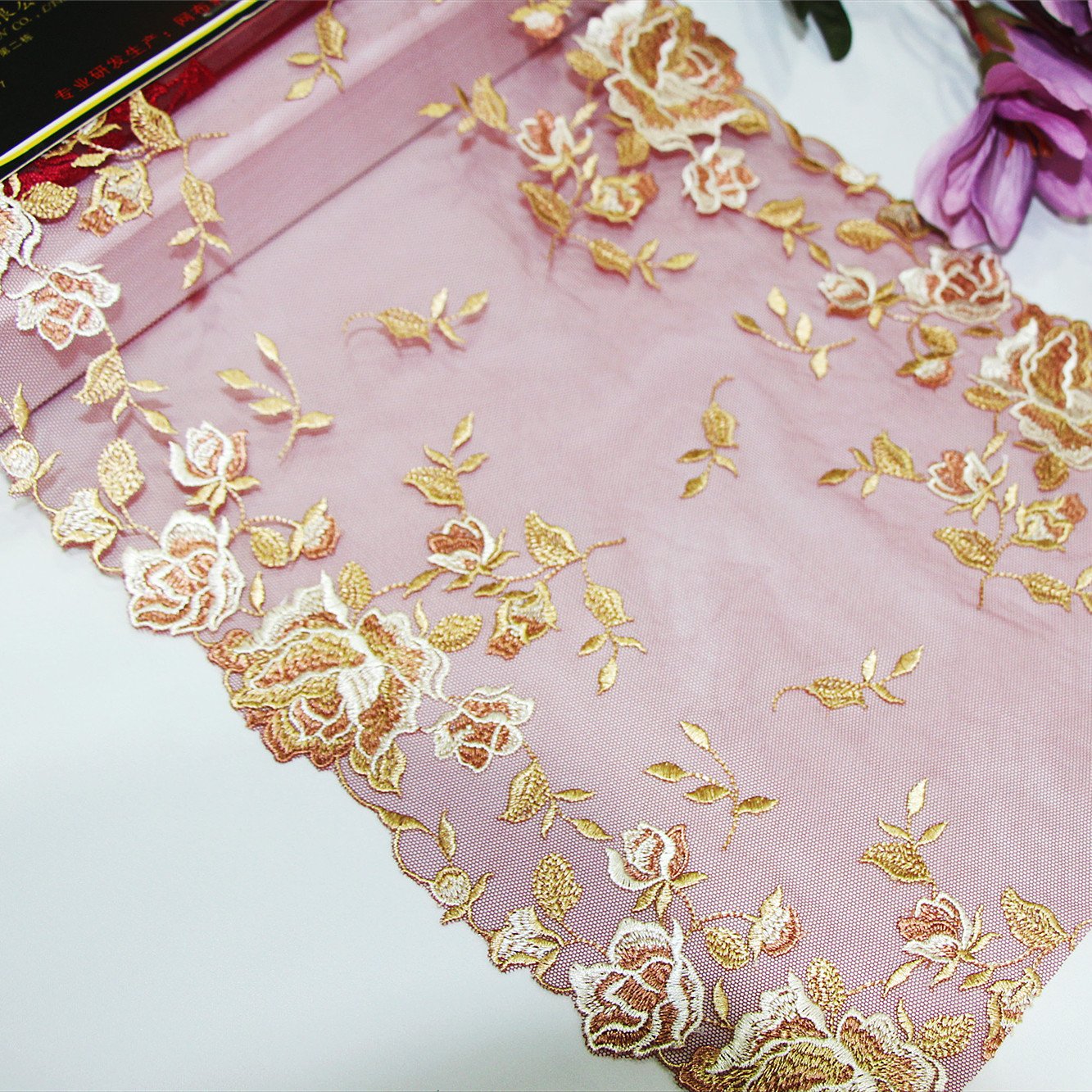 3D Flower Embroidery Lace Tulle Polyester Embroidered Lace Trim Voile Lace Fabrics For Women Dress