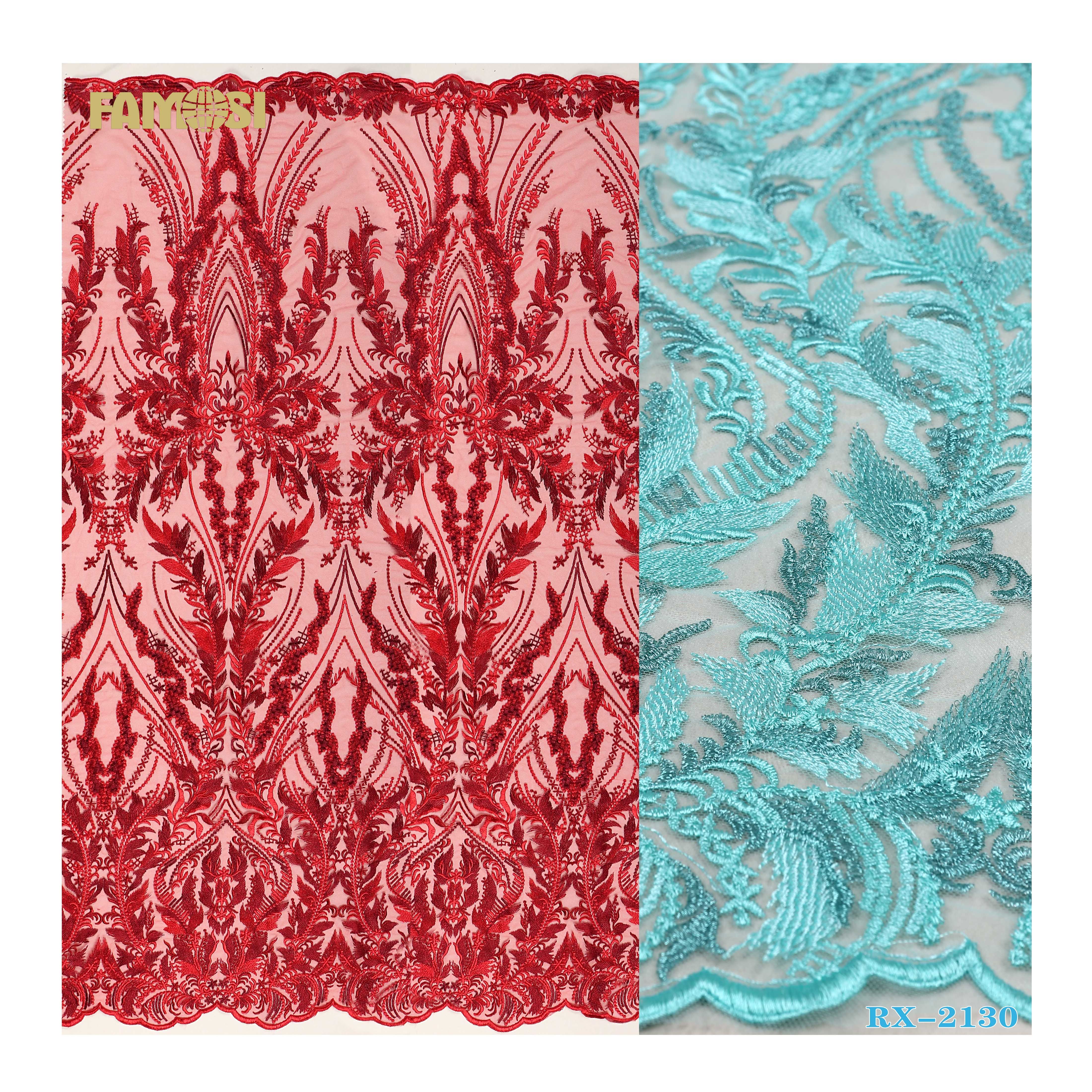 Cheap price custom flowers design bright beautiful lace embroidery fabric for wedding clothing