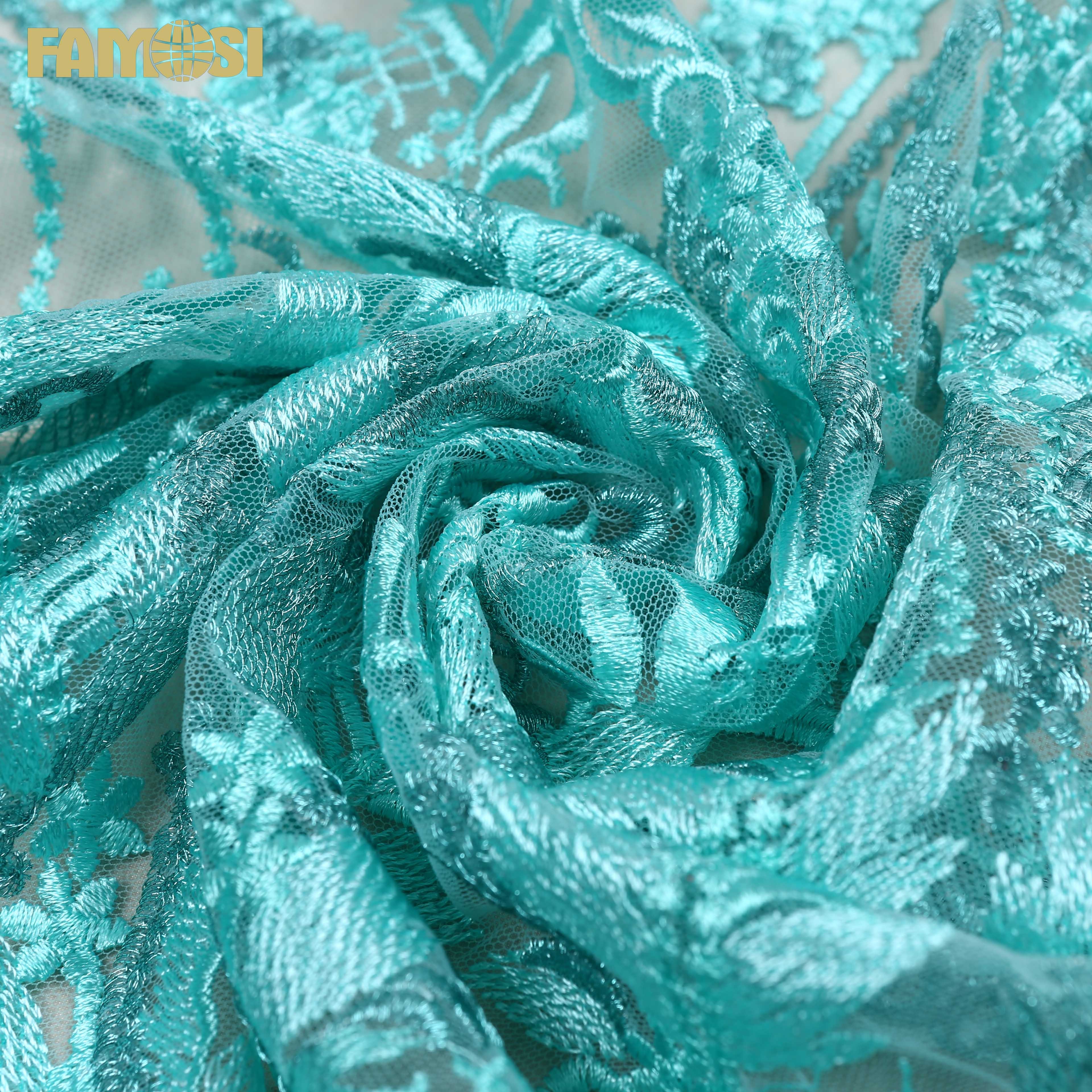Cheap price custom flowers design bright beautiful lace embroidery fabric for wedding clothing