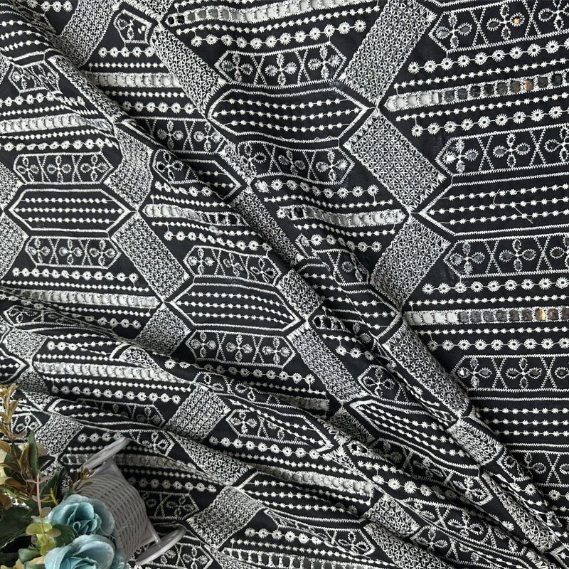 Factory Manufacturer Floral Embroidery Fabric Georgette Fabric Silk for Table Cloth