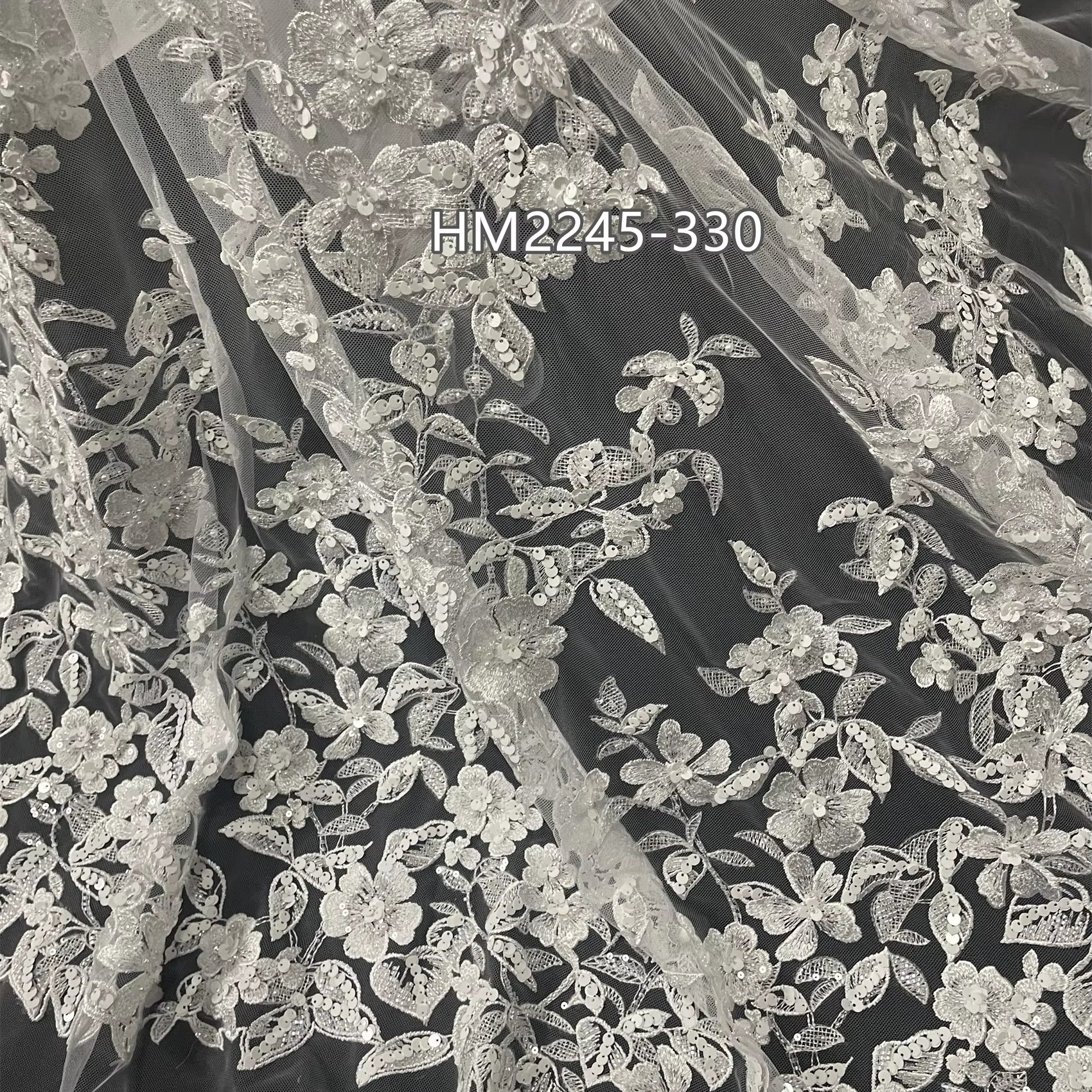 High-end White Sequins Tulle Embroidery Fabrics with beads Lace Mesh Embroidery Fabric for Wedding Dress and Garment