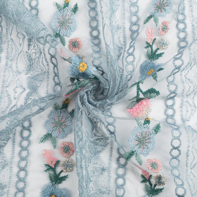 HOT Sale Cheap Embroidered Fabric Lace 100% Polyester embroidery Fabric for Dress