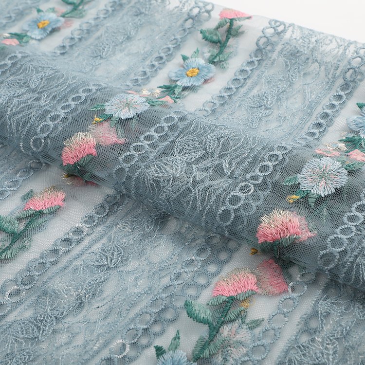 HOT Sale Cheap Embroidered Fabric Lace 100% Polyester embroidery Fabric for Dress