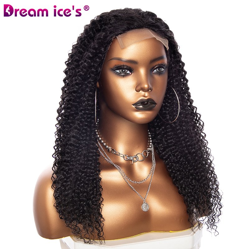 Dream.Ice's Hot Selling 18inch kinky curl lace front wig human hair blend wigs lace front wig not full synthetic