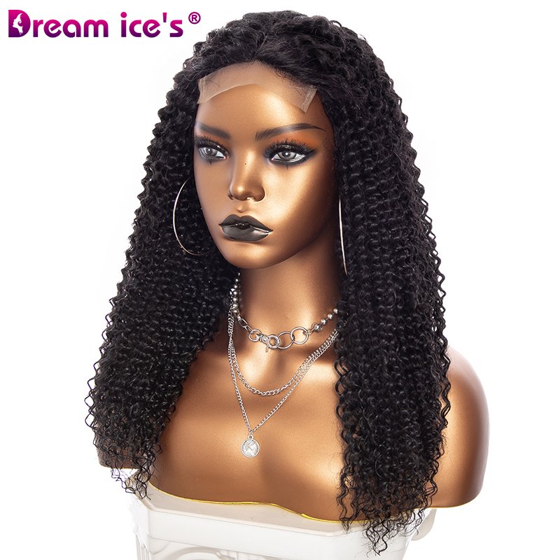 Dream.Ice's Hot Selling 18inch kinky curl lace front wig human hair blend wigs lace front wig not full synthetic