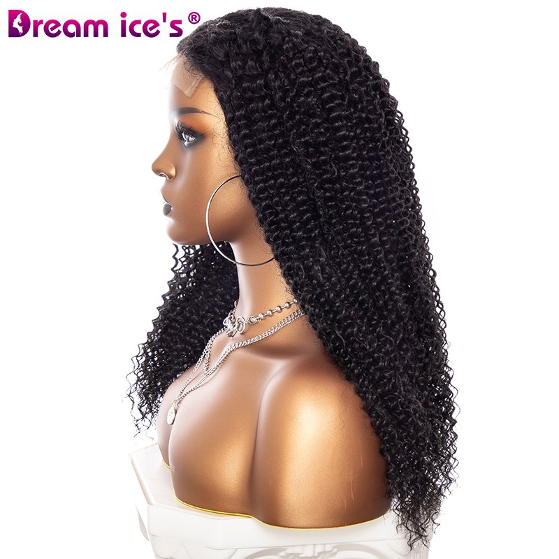 Dream.Ice's Hot Selling 18inch kinky curl lace front wig human hair blend wigs lace front wig not full synthetic