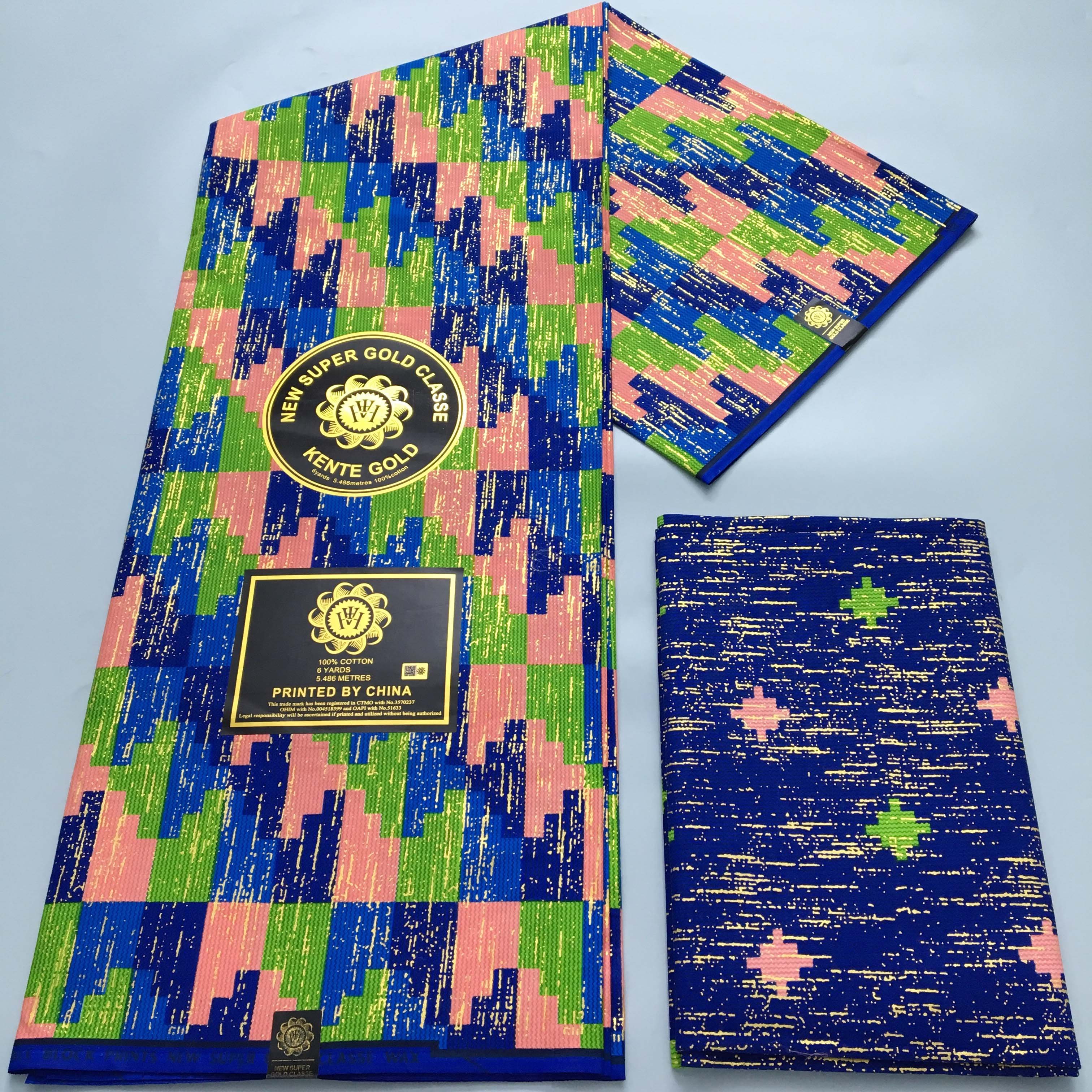 4+2Yards Ankara African Gold Fabric 100% Cotton Nigeria Ghana Pagne Soft Kente Style wax Fabric for Women Cloth Sewing Materials