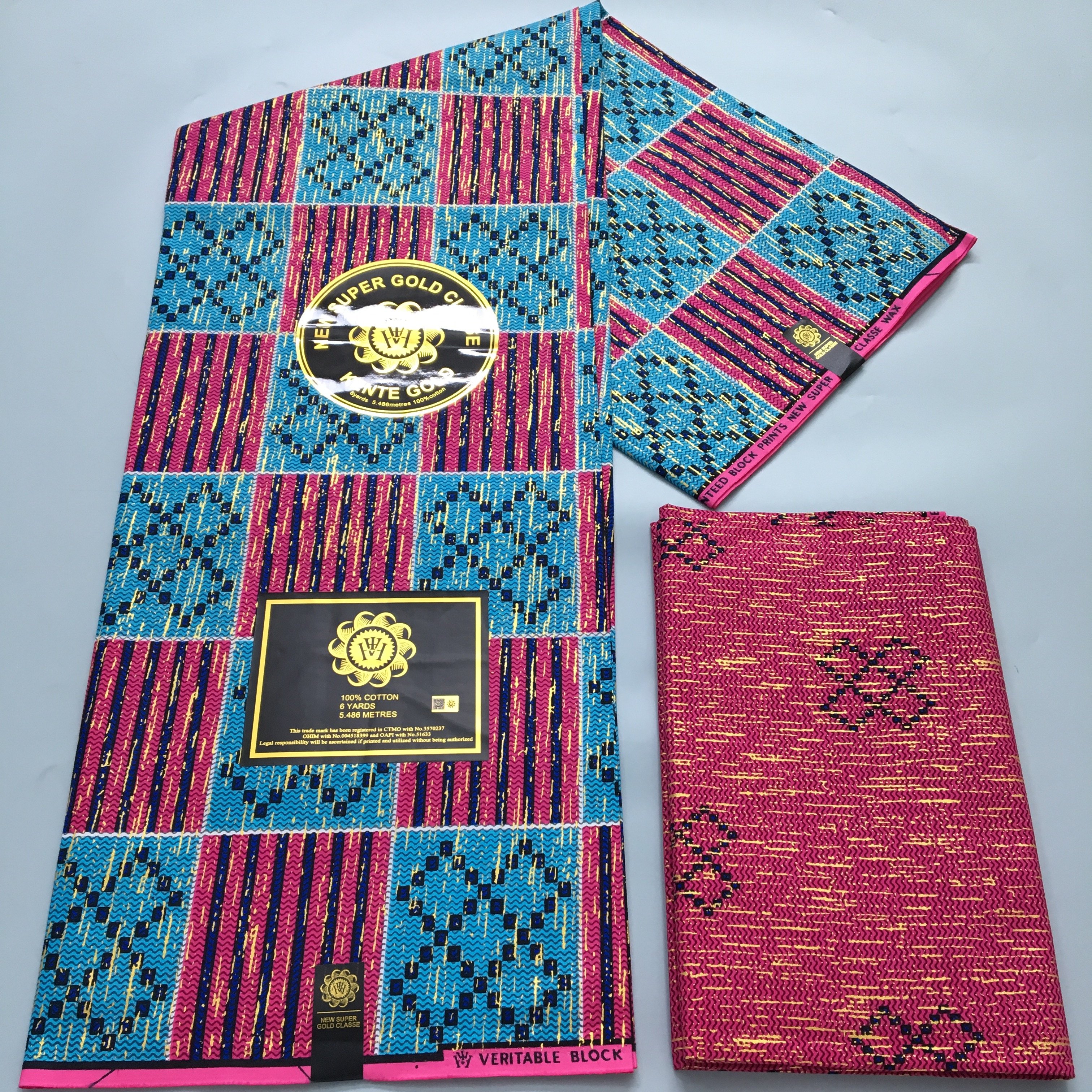 4+2Yards Ankara African Gold Fabric 100% Cotton Nigeria Ghana Pagne Soft Kente Style wax Fabric for Women Cloth Sewing Materials