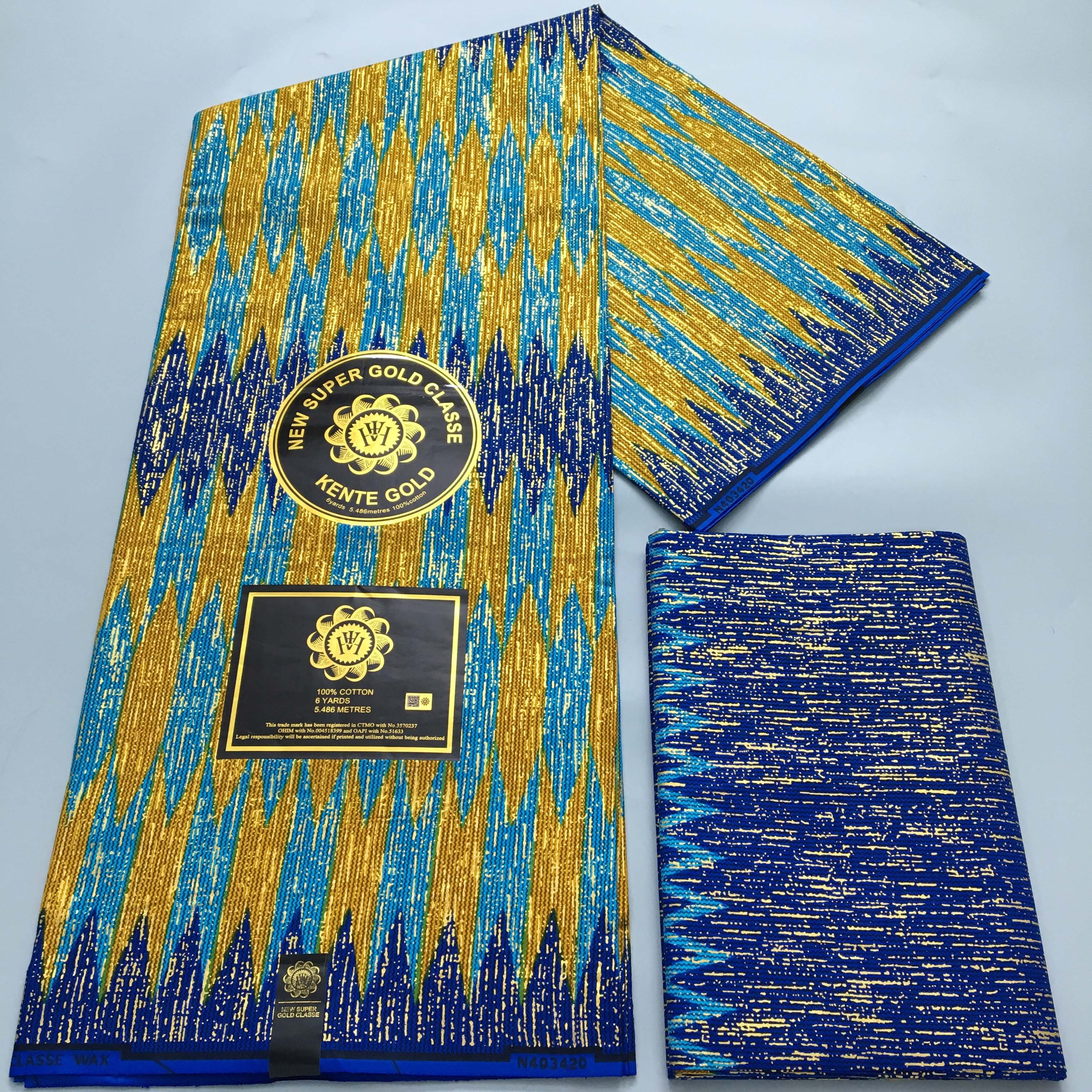 4+2Yards Ankara African Gold Fabric 100% Cotton Nigeria Ghana Pagne Soft Kente Style wax Fabric for Women Cloth Sewing Materials