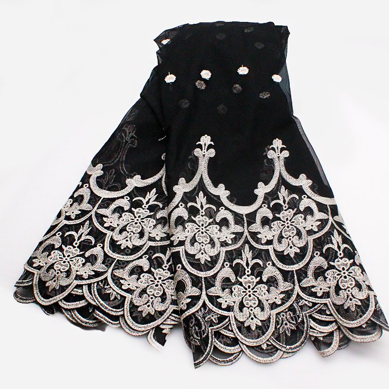 Wholesale Black Soft Organza Fabric African Lace Fabric New Design Gold Thread French Embroidery Fabric