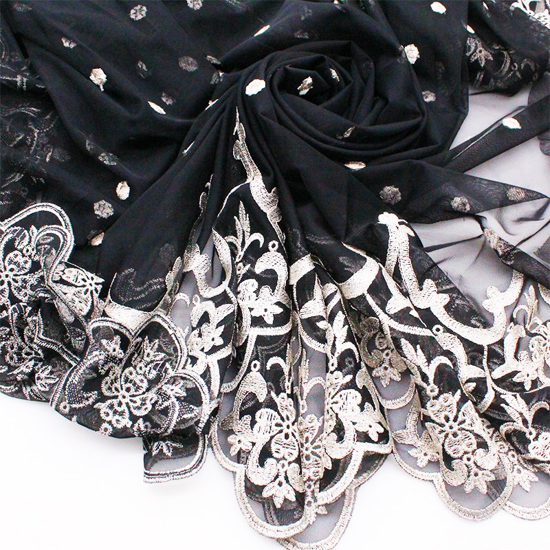 Wholesale Black Soft Organza Fabric African Lace Fabric New Design Gold Thread French Embroidery Fabric