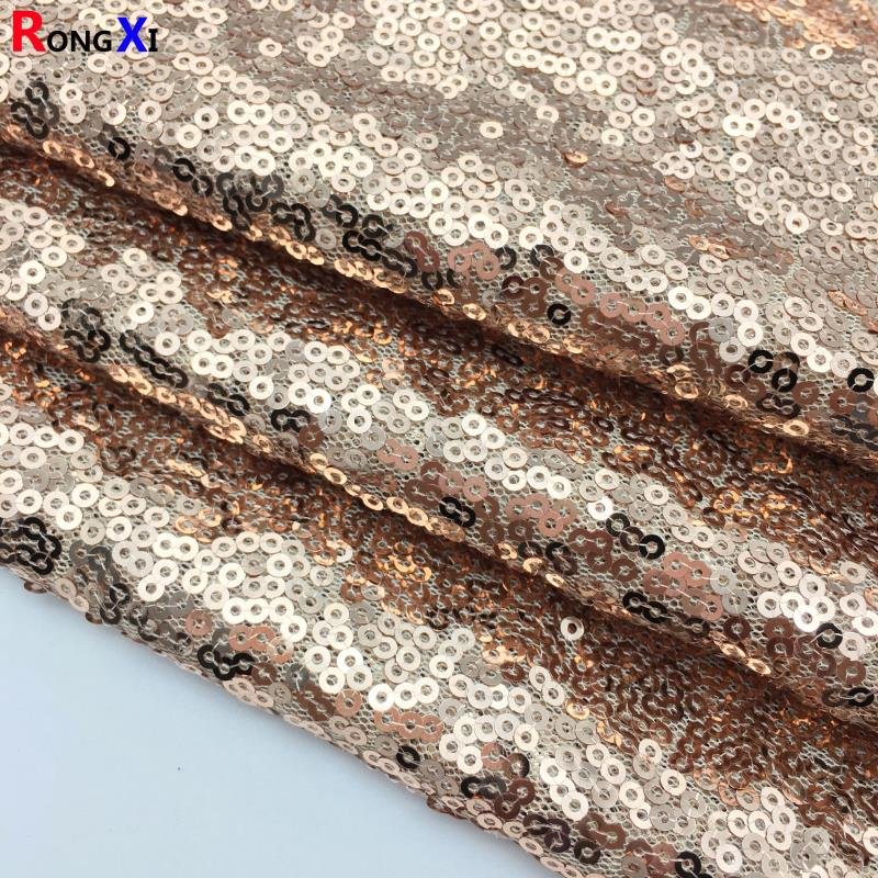 Cheap Wholesale Pice RXF0339 3MM Hot Selling Matter Gold Color Sequin Tulle Net Lace Mesh Embroidery Fabric for Party Dress
