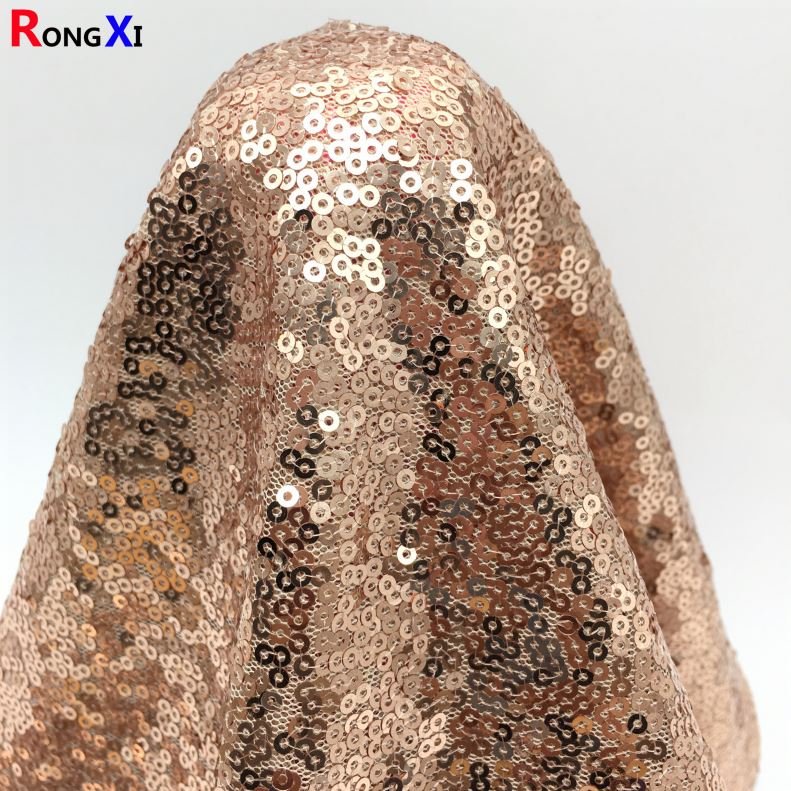 Cheap Wholesale Pice RXF0339 3MM Hot Selling Matter Gold Color Sequin Tulle Net Lace Mesh Embroidery Fabric for Party Dress