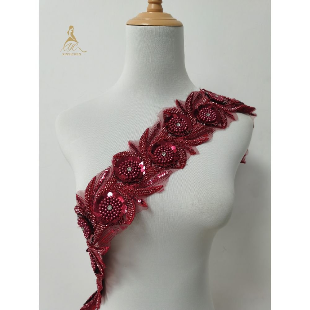 Wholesale Beaded Colorful Lace Trim Polyester Bead Floral Lace Trimmings Sequin Lace Trim for Dress