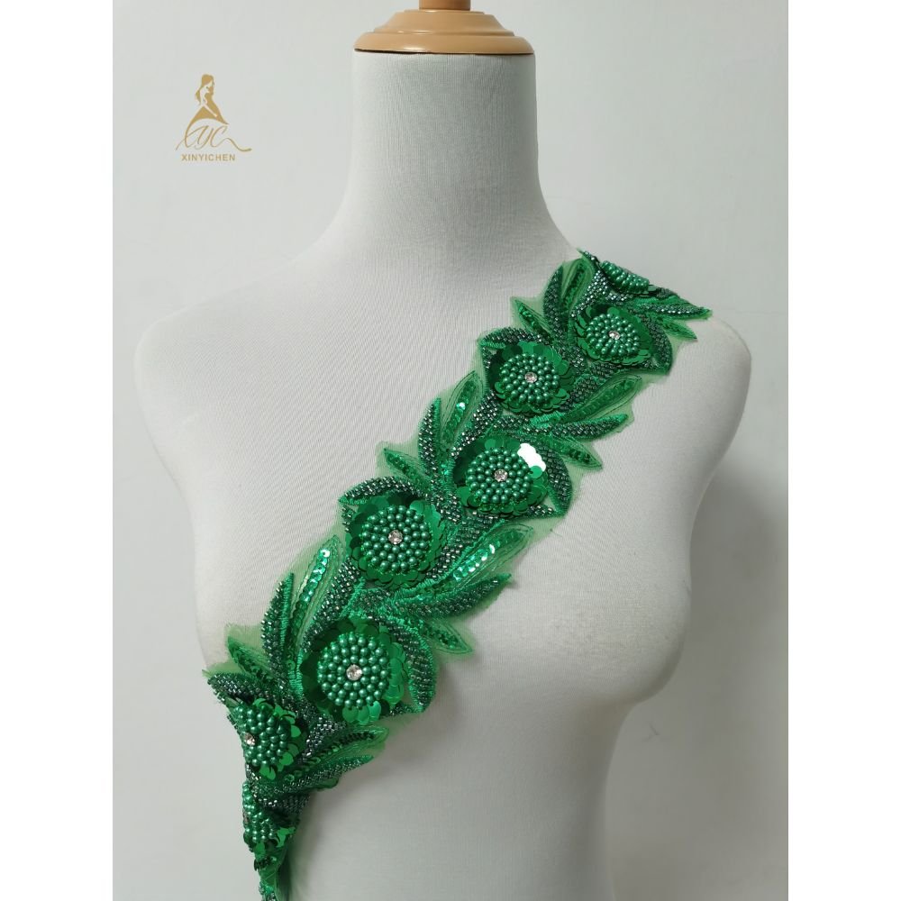 Wholesale Beaded Colorful Lace Trim Polyester Bead Floral Lace Trimmings Sequin Lace Trim for Dress
