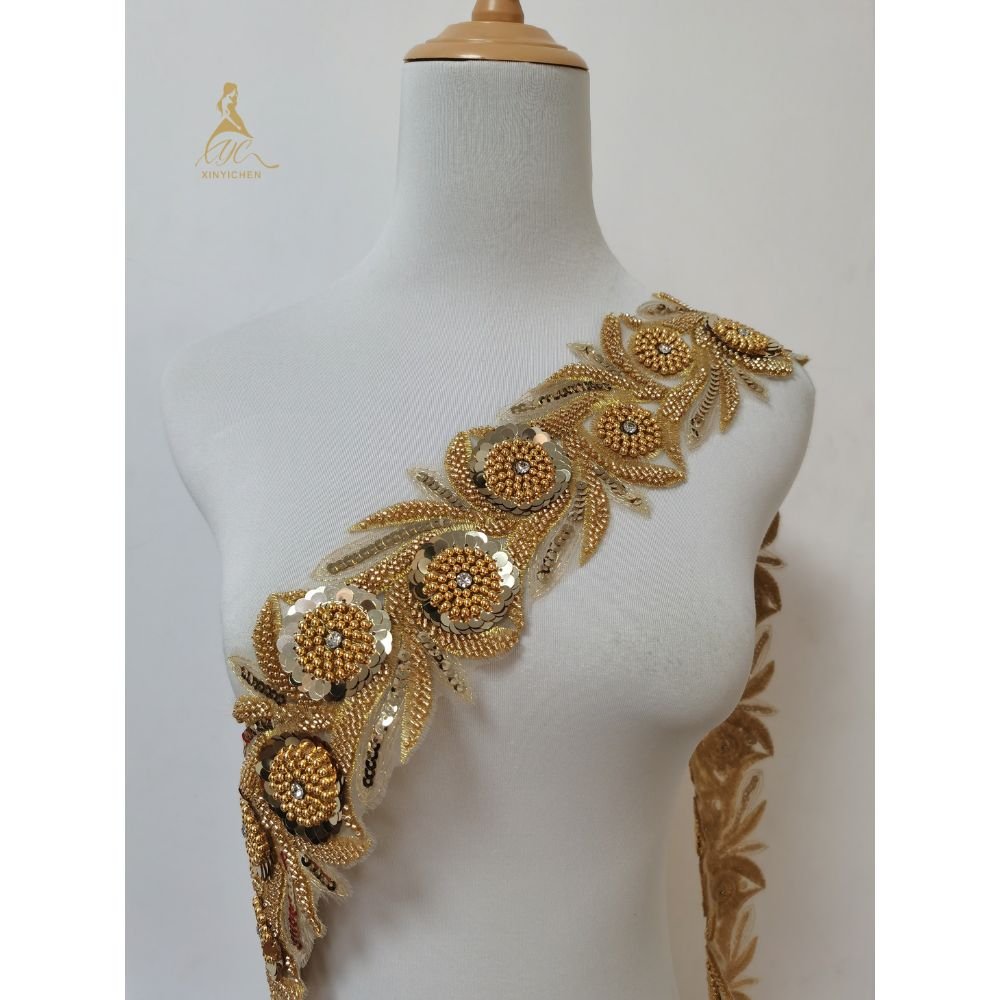 Wholesale Beaded Colorful Lace Trim Polyester Bead Floral Lace Trimmings Sequin Lace Trim for Dress