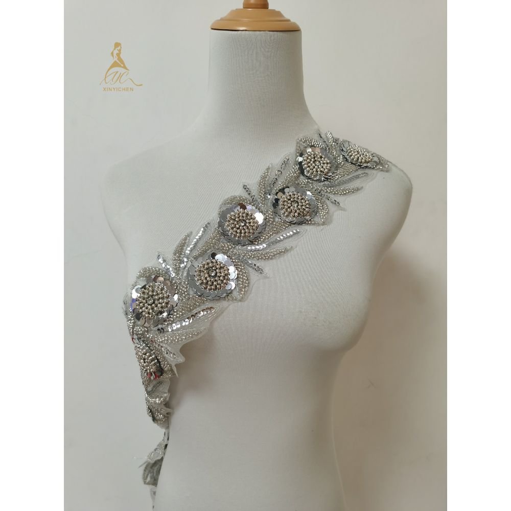 Wholesale Beaded Colorful Lace Trim Polyester Bead Floral Lace Trimmings Sequin Lace Trim for Dress