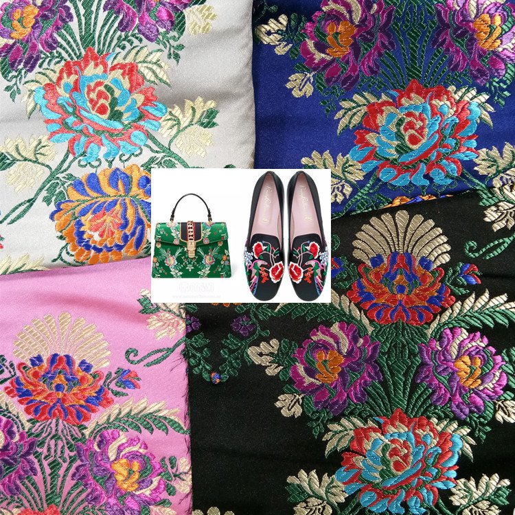 New hot sale jacquard satin embroidery fabric for shoes bags