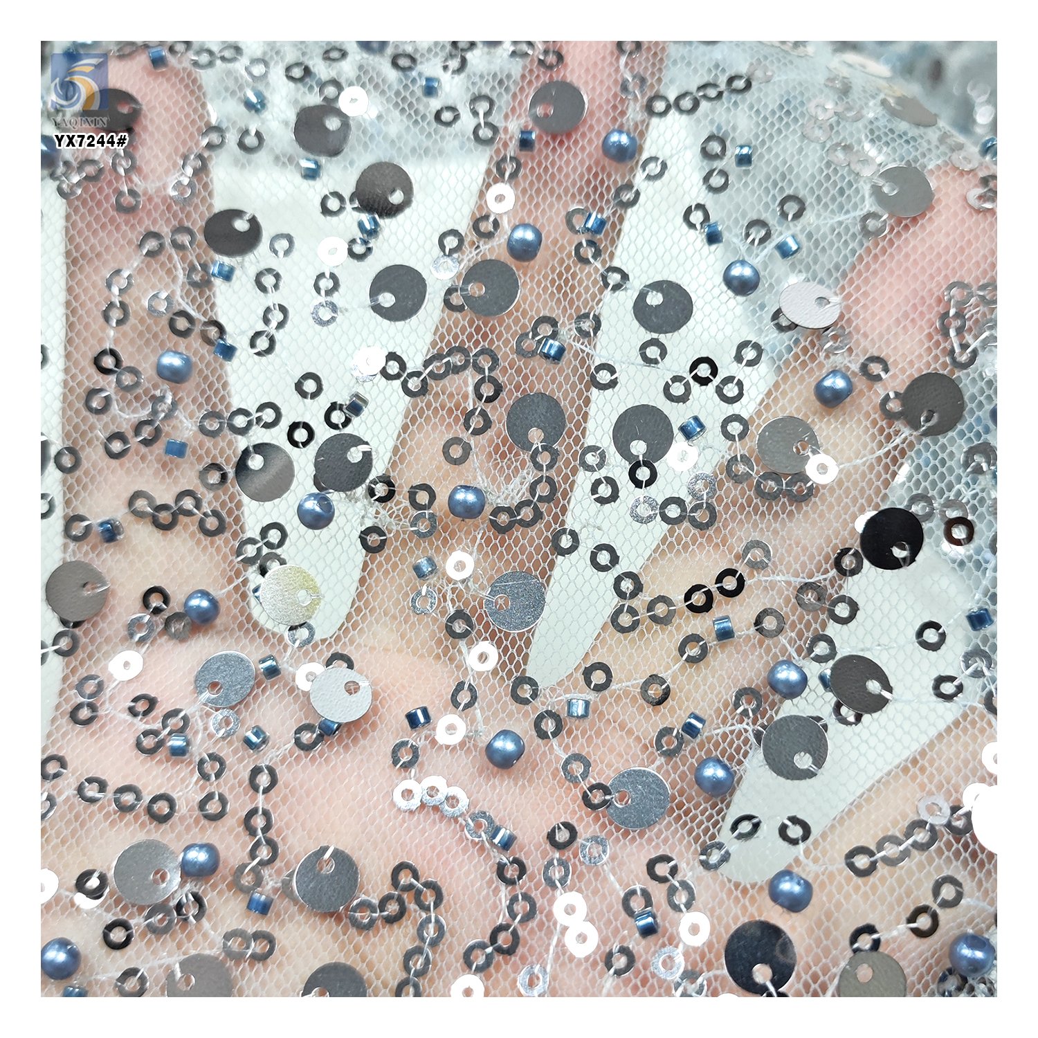 DELACE Cheap Golden Glitter Bridal Lace Fabric with Pearl 3D Beads Embroidery Crystal Sequins Lace Fabric for Wedding Dress