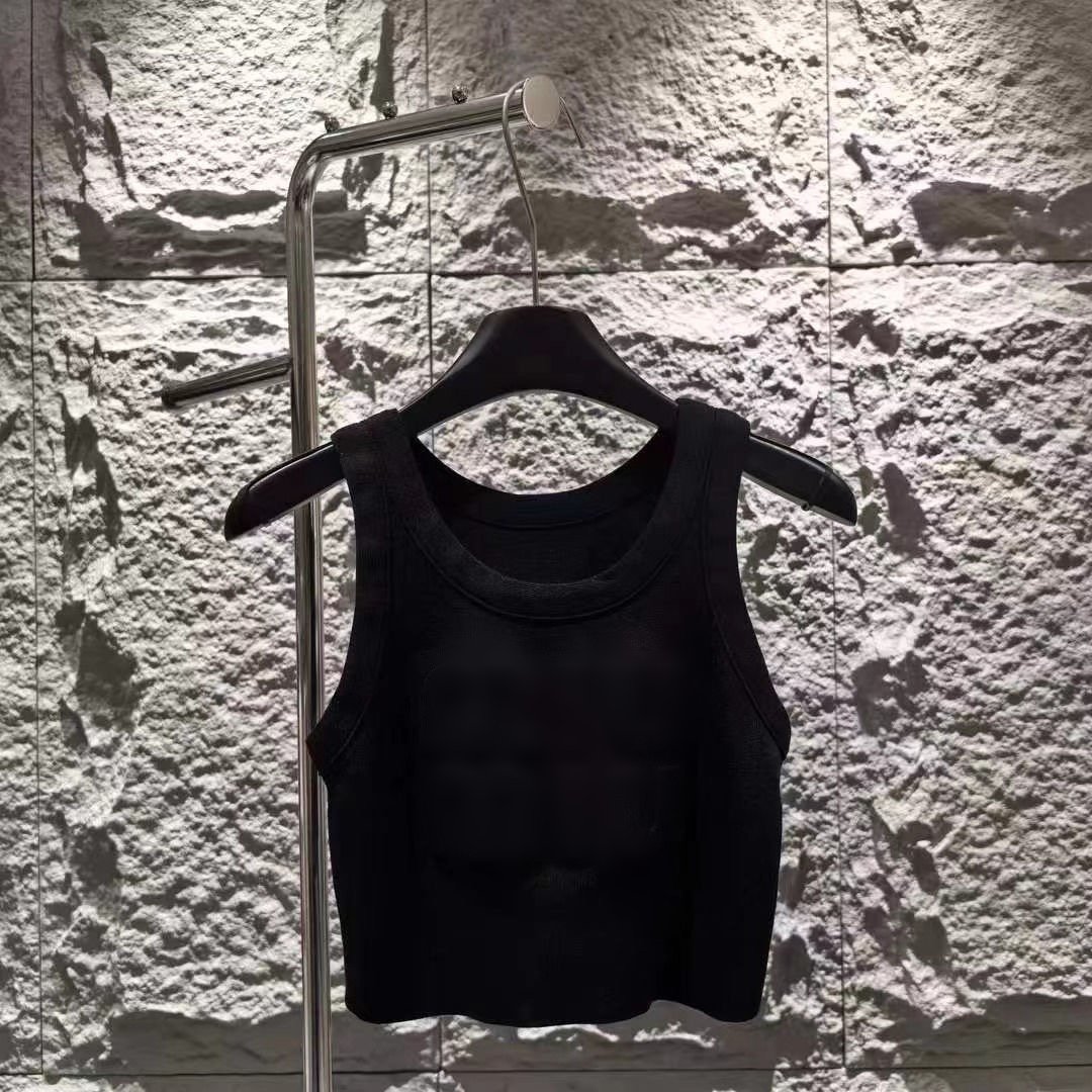 Wholesale designer clothing summer black crop tank top white sleeveless knitted embossed t shirt women