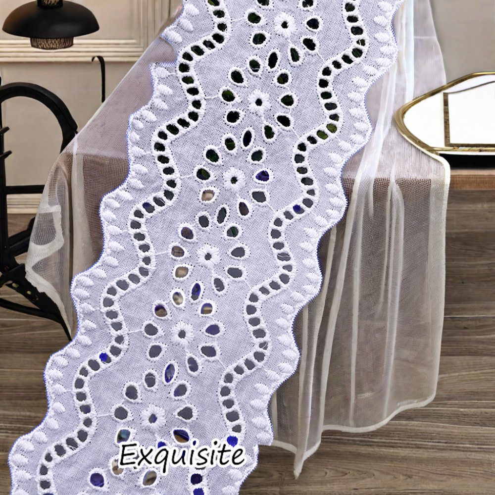 100% Cotton ODM Embroidery Lace Trim Custom Width French Border High Water Soluble White Dress Bag Fabric Fashionable Embroidery