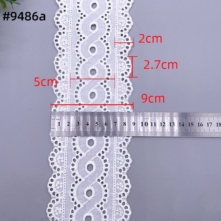 100% Cotton ODM Embroidery Lace Trim Custom Width French Border High Water Soluble White Dress Bag Fabric Fashionable Embroidery
