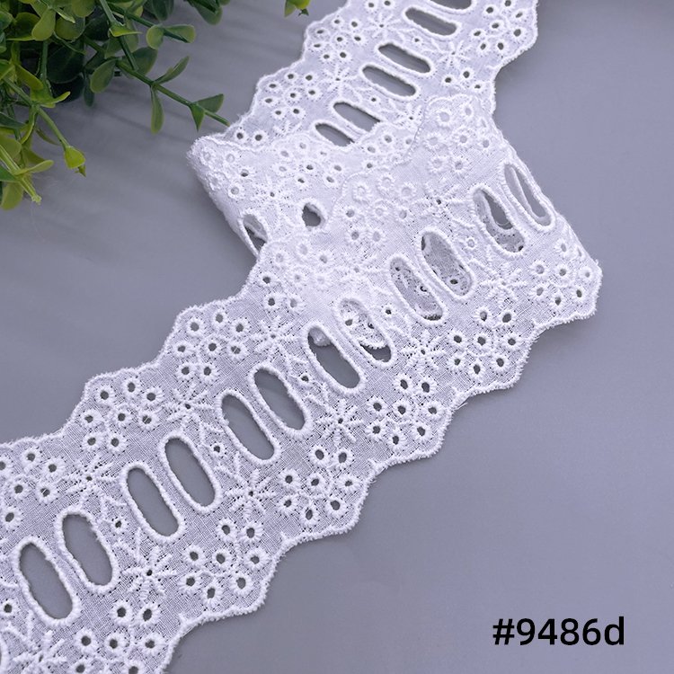 100% Cotton ODM Embroidery Lace Trim Custom Width French Border High Water Soluble White Dress Bag Fabric Fashionable Embroidery